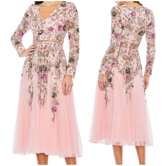Mac Duggal 16 Elegant Floral beaded sequin rose Pink Dress - Picture 1 of 14